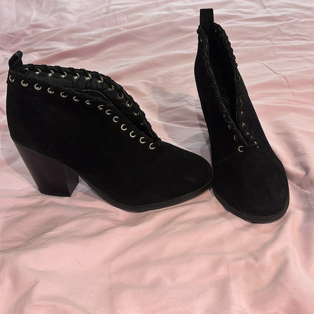 Black Ankle Boots with Metallic Eyelets